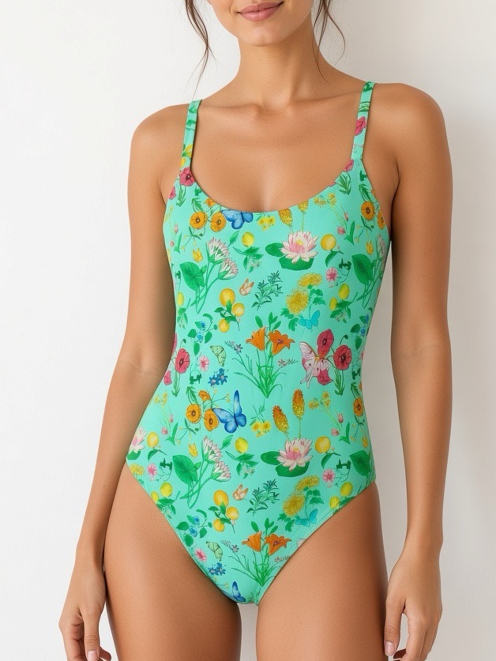Parade Intimates Seafoam Green Mesh Floral Garden Print Bodysuit M/L